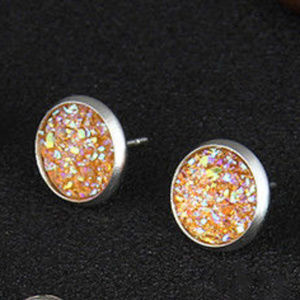 Orange Peach Glitter Druzy Earrings